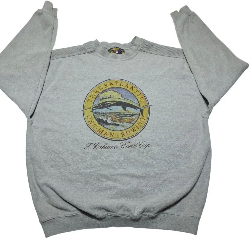 Tommy Bahama Embroidered Heavyweight Sweatshirt Rowing Fishing Mens Medium 90's